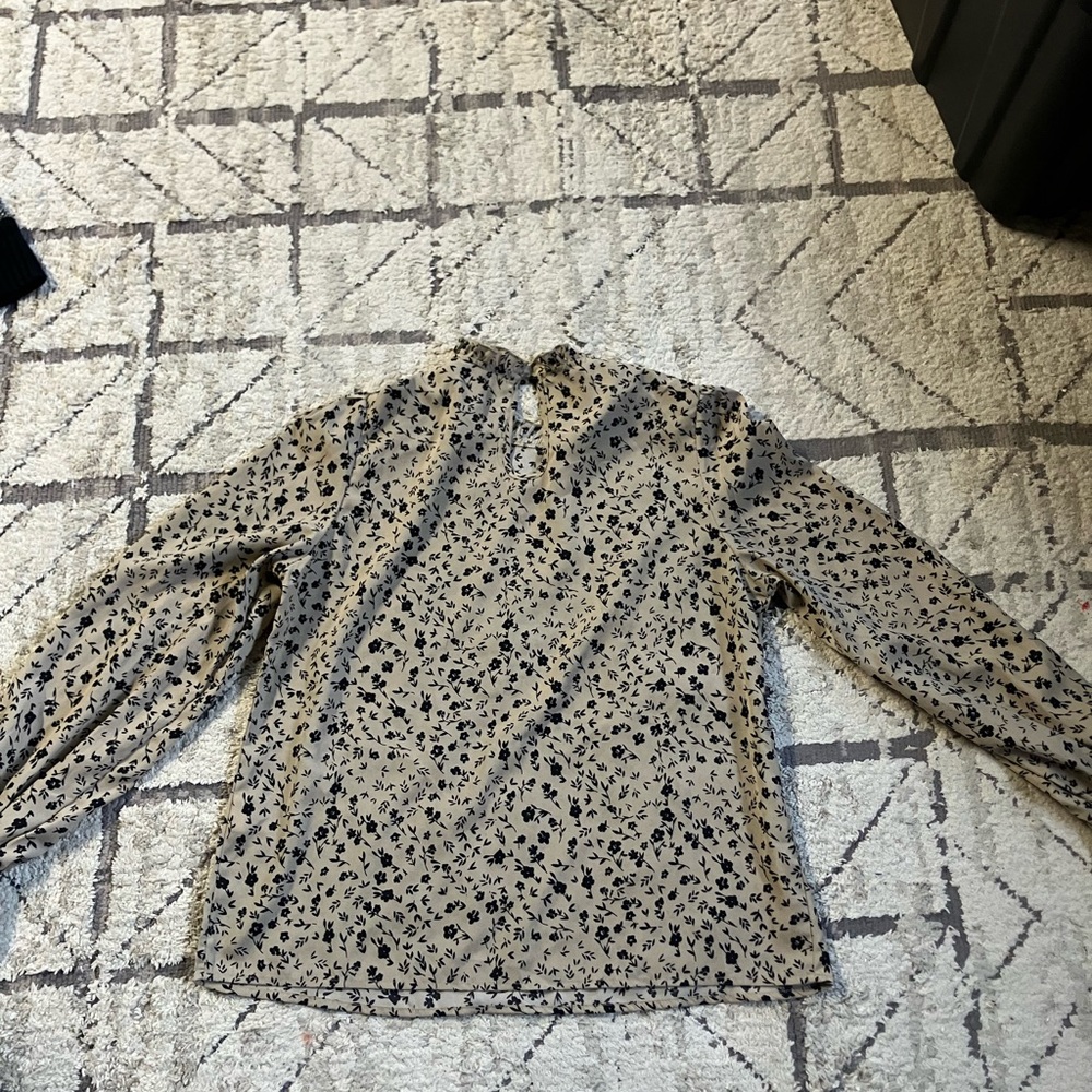 SHEIN Black Floral Tan Blouse